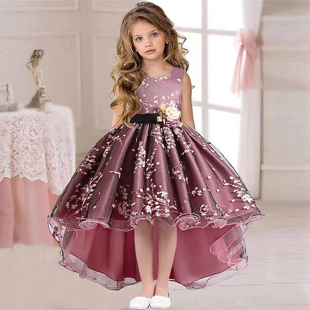 Dress Colored Girls' Kids Solid Wedding Floral Sleeveless