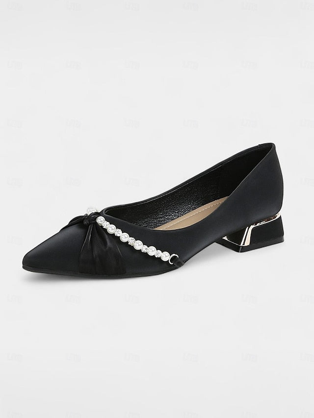 Heel Low Elegant Pointed Flats Embellished Pearl - Women's