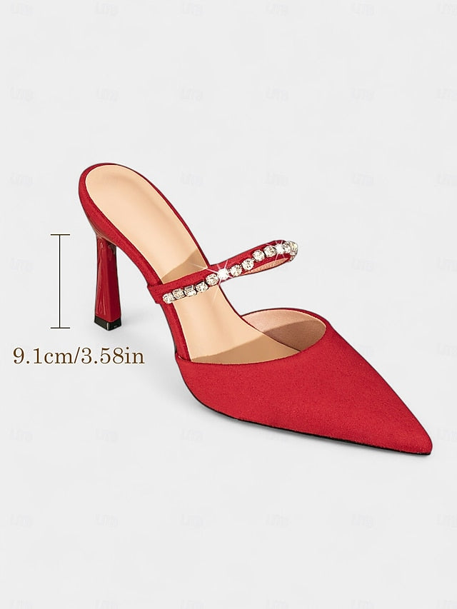 Elegant Red Women's Rhinestone with Stiletto Heels Strap -