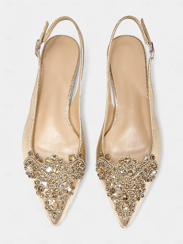 Slingback Pointed Women's Embellished Toe with Gold Flats