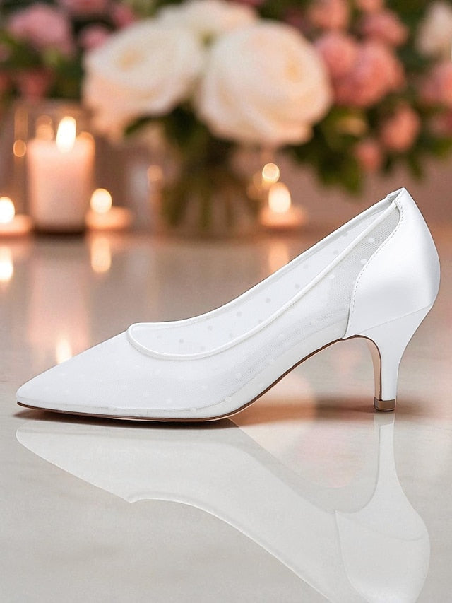 Wedding and Women's Shoes Mesh White Polka with Dot Low