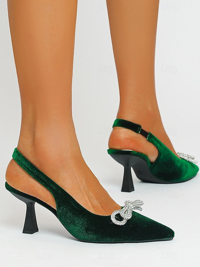 Toe Velvet Heels – Slingback Women's Pointed Cocktail