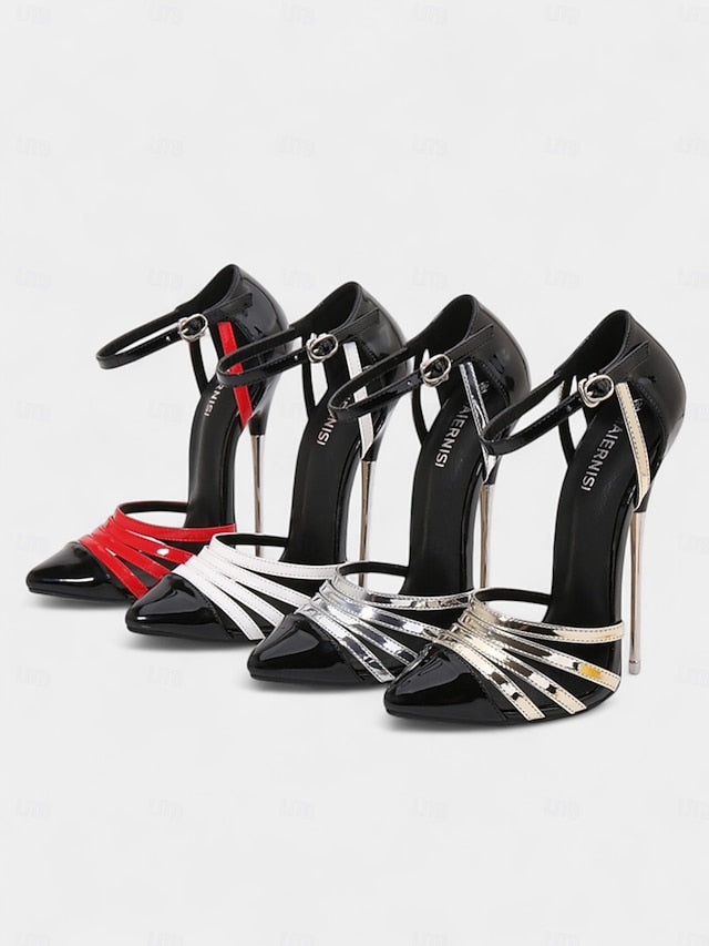 Women's Leather Patent Heels Stiletto and - Black Red