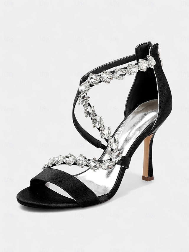 Strappy Rhinestone White Heel Sandals - High Women's