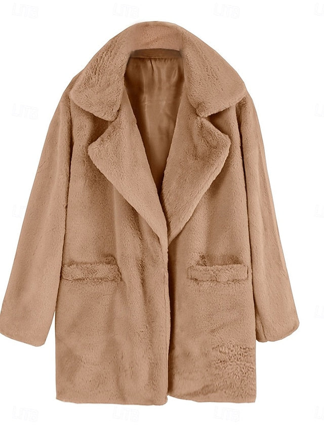 Warm Fleece Breathable Fur Pocket Faux Lined Coat Women's