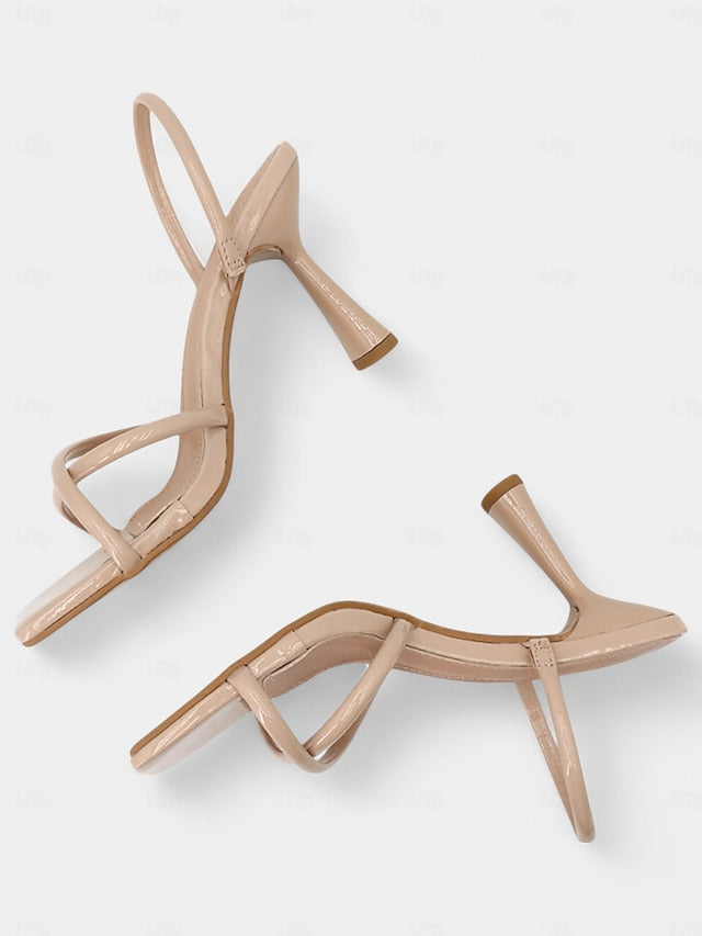 Square Beige Strappy – Toe with Design Sandals Heeled