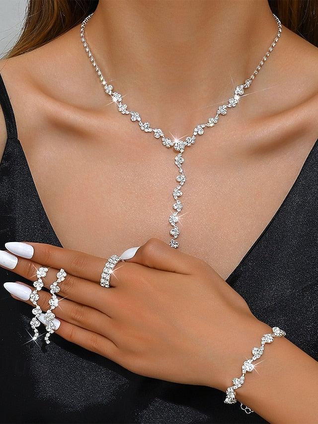 – Set Elegant Rhinestone Necklace Gold Jewelry