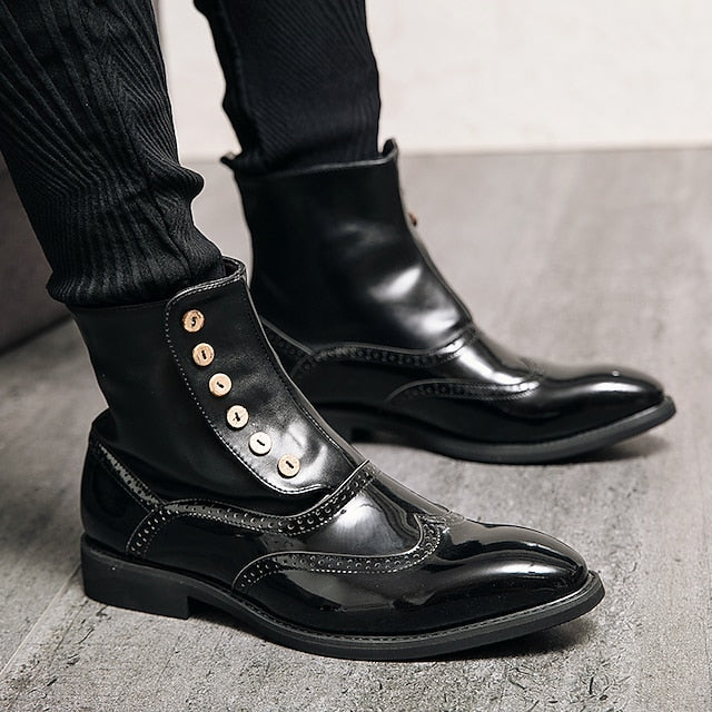Wingtip Leather Button Vintage Stylish Green Boots - Men's