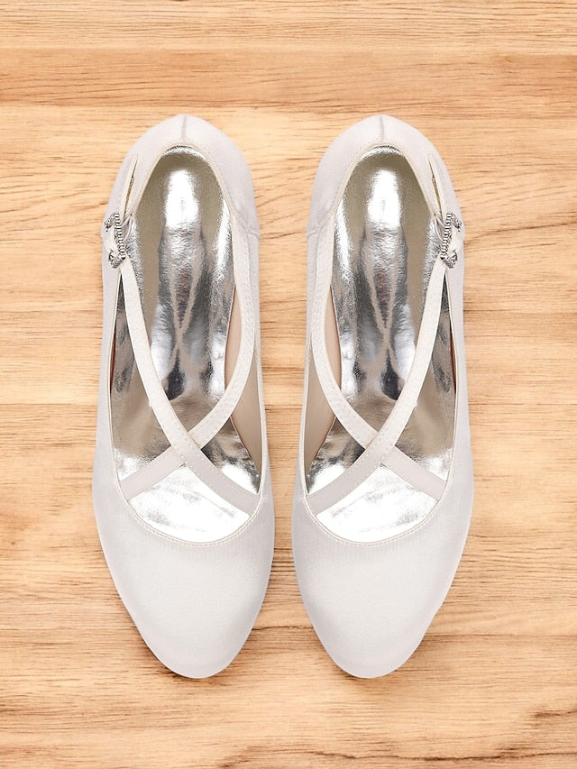 with Rhinestone White – Elegant Satin Buckle Cross-Strap Heels