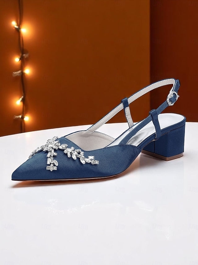 Satin Heels Black Women's Slingback