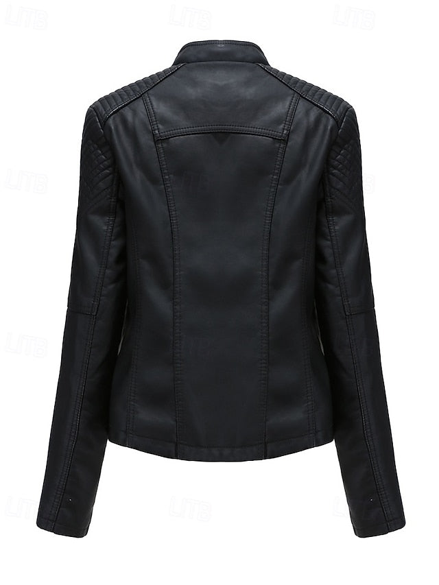 Pocket Leather Comfortable Jacket Zipper Faux Women's