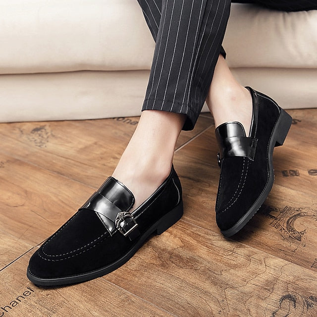 with Leather and Strap Metal Men's Loafers Suede Patent