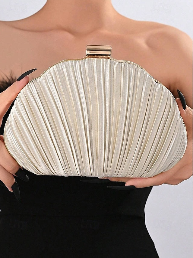 Purse Pleated Evening Clutch Satin Shell Women's
