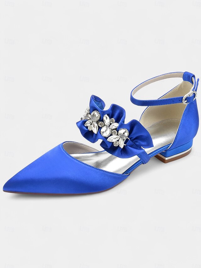 Black Rhinestone Flats Pointed-Toe Satin Women's with