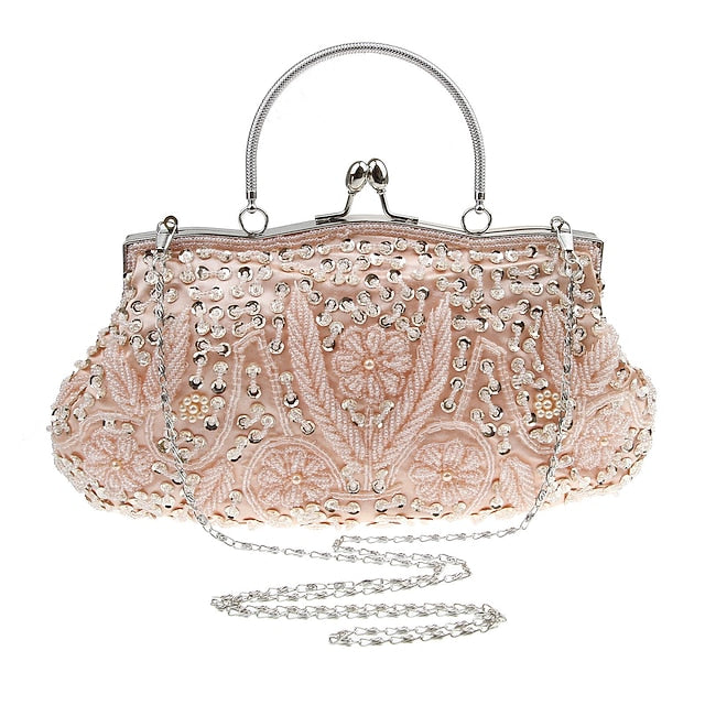 Vintage White Evening Beaded – Purse Women's Clutch