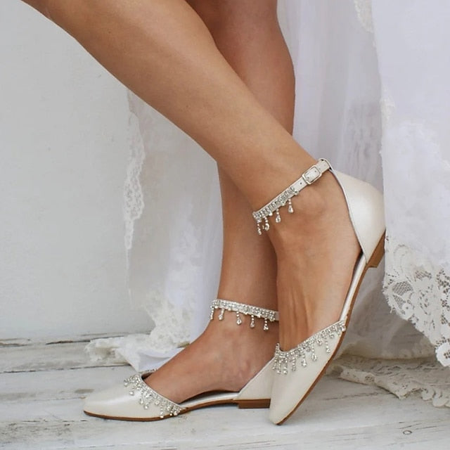 – White Bridal Shoes Flats with Wedding Elegant Women's