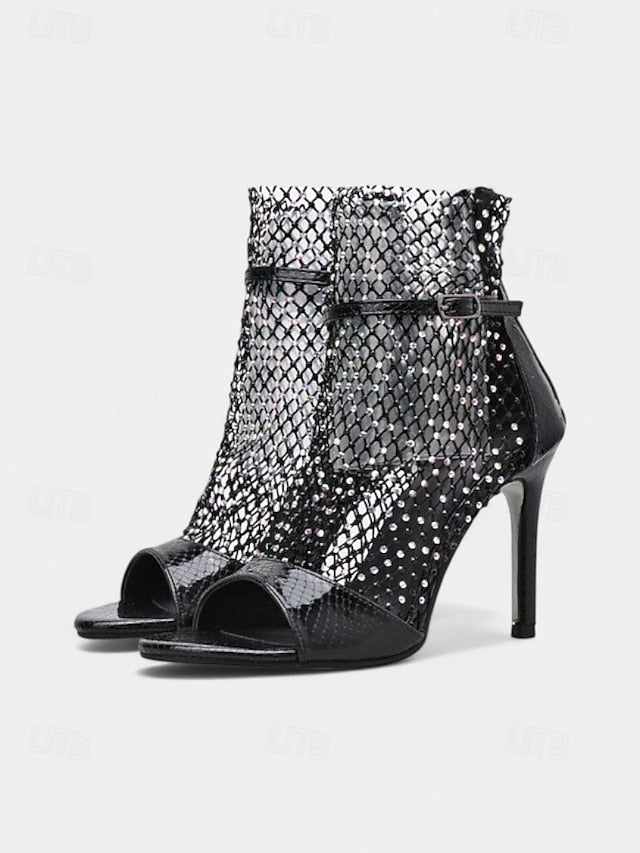 – Gold Mesh Open-Toe Glitter Sandals Women's Stiletto