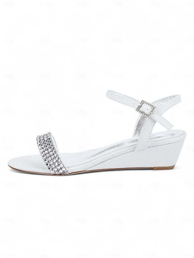 Wedge - Rhinestone Toe Women's Champagne Open Sandals