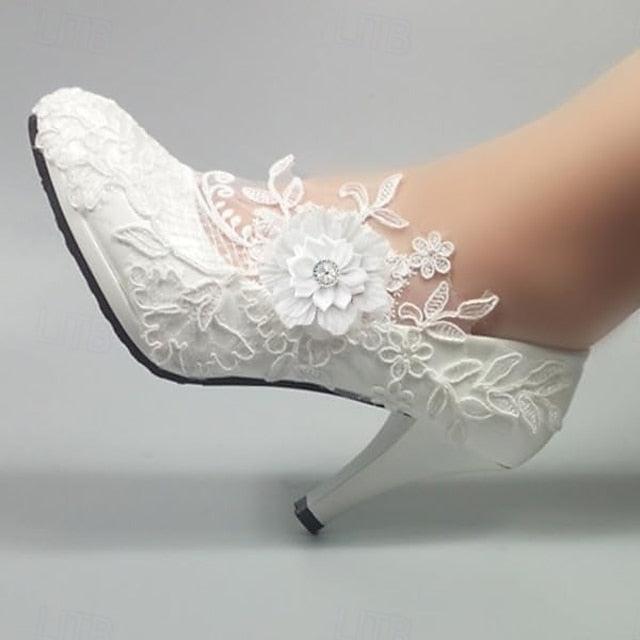 White Floral – Bridal Lace Wedding Heels Elegant Women's