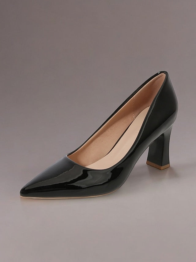 Pumps Patent Faux Pointed-Toe Heel Glossy Leather Green Block
