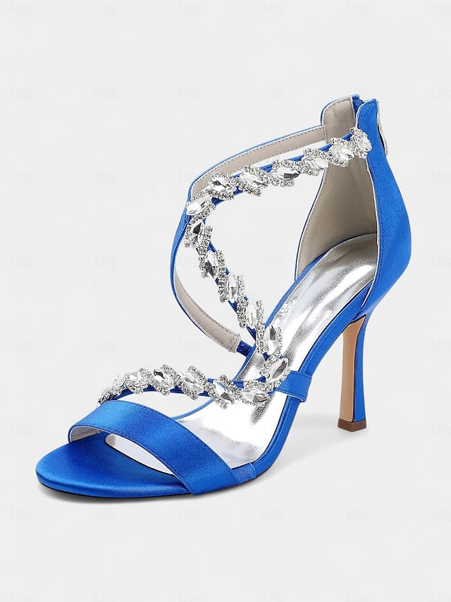 Strappy Rhinestone White Heel Sandals - High Women's