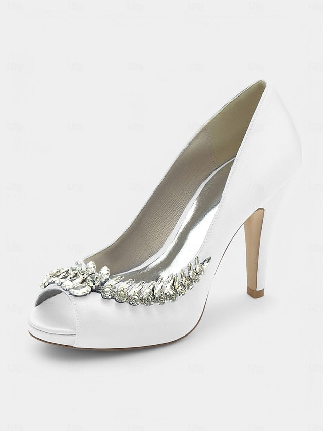 with Crystal Blue Embellishment Luxury Satin Peep-Toe Heels –
