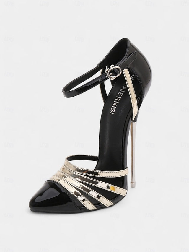 Women's Leather Patent Heels Stiletto and - Black Red