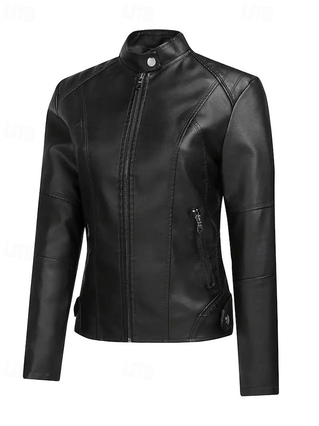 Faux Jacket Pocket Comfortable Leather Zipper Women's