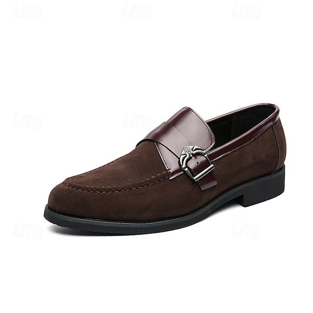 with Leather and Strap Metal Men's Loafers Suede Patent
