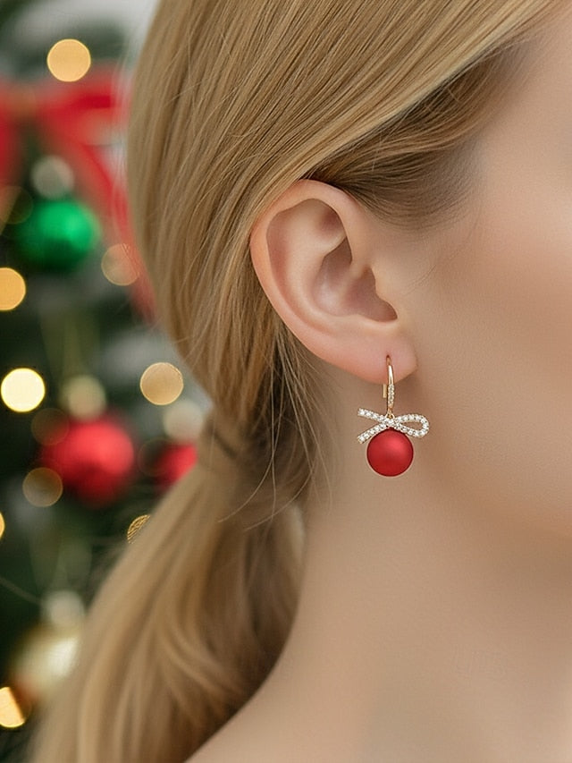 Christmas Rhinestone Pearl Bow Earrings and with Women's
