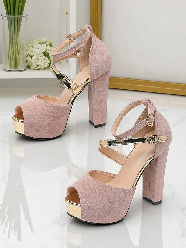 Toe Heel Suede Red Block Sandals Peep Women's Platform -