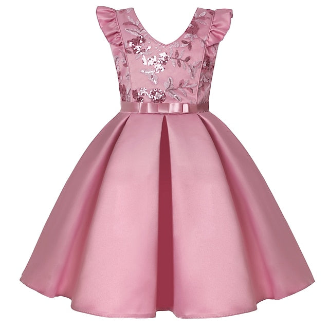 Kids Formal Sleeveless Party Girls' Solid Dress Color