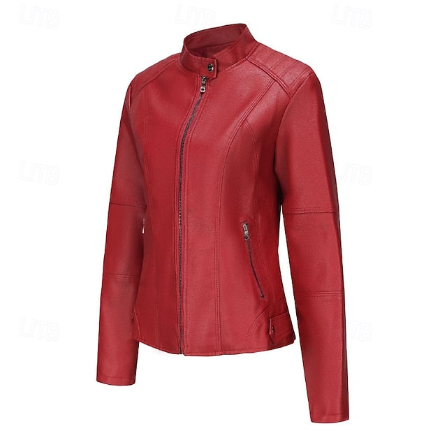 Faux Comfortable Women's Jacket Pocket Zipper Leather
