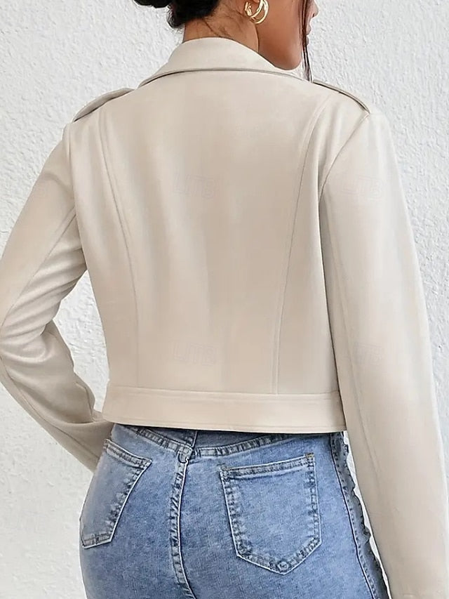 Comfortable Jacket Faux Pocket Women's Leather Zipper