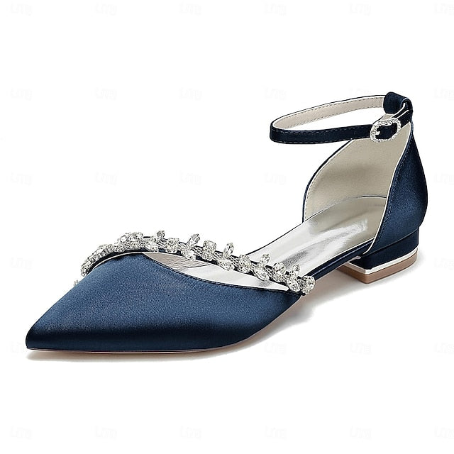 Women's Wedding Satin Elegant Flats Toe Pointed – White