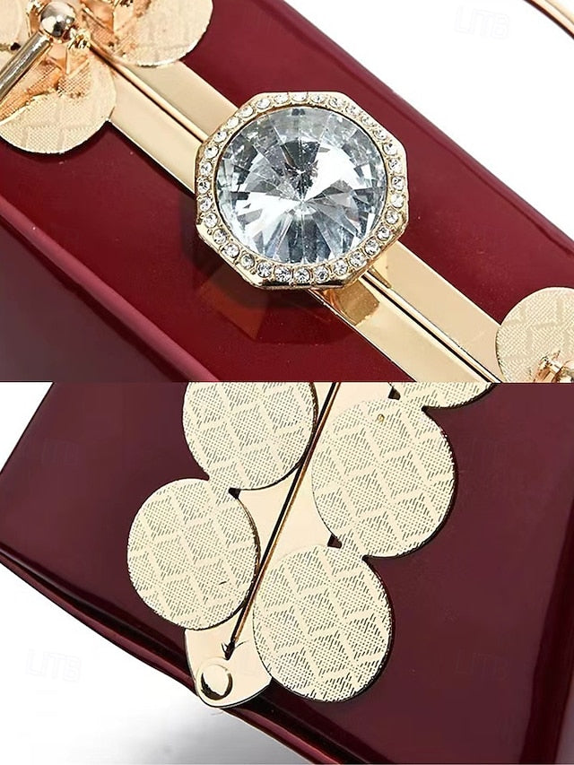 Handbag with Patent Evening Burgundy Gold Women's Leather