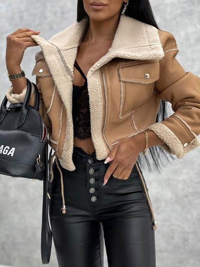Pocket Leather Faux Comfortable Jacket Buttons Warm Women's