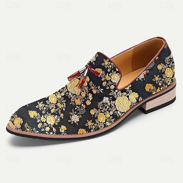 with Jacquard Tassels Floral Loafers Pattern for Men's