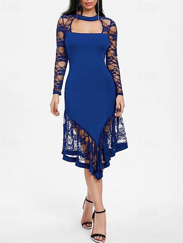 Women's Midi Dress Black Dress Lace Dress Prom Dress Party