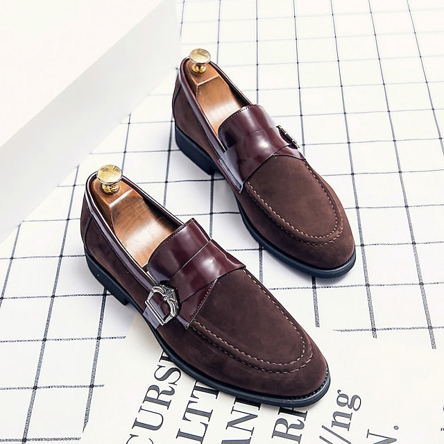 with Leather and Strap Metal Men's Loafers Suede Patent