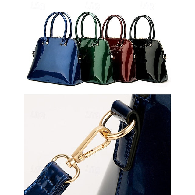 - Patent Green Women's Elegant Bag Shiny Leather Tote