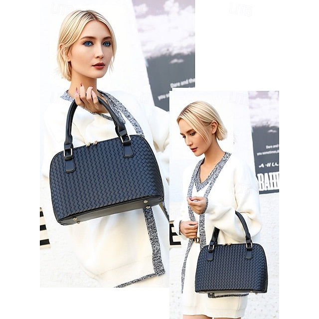 Ensemble de sacs à main en cuir marron tissé pour femme – 3 pièces en similicuir