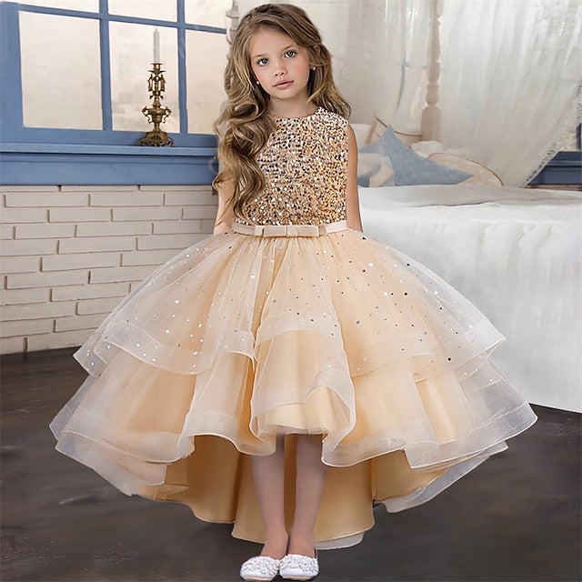 Kids Solid Party Girls' Color Sleeveless Dress
