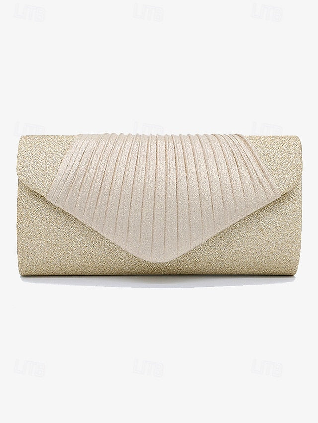 Evening Design Pleated Bag Clutch Glitter with – Champagne