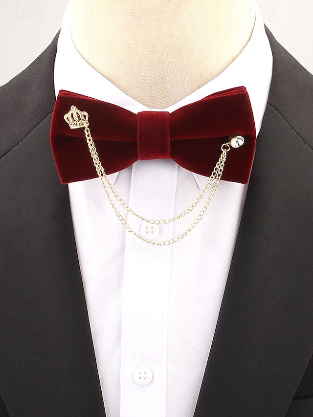 Detail Tie Velvet Men's – Bow and with Crown Chain