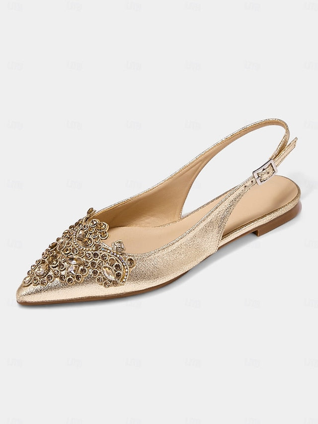 Slingback Pointed Women's Embellished Toe with Gold Flats
