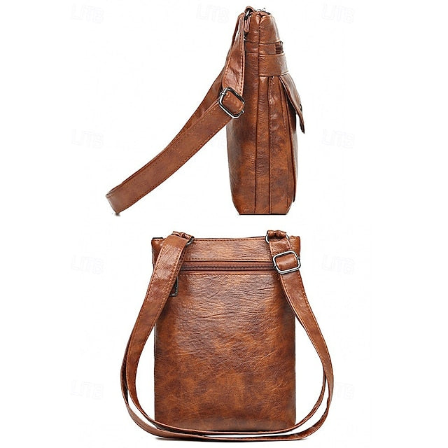 Leder Vintage Multi-Pocket Crossbody Damen Faux - Tasche