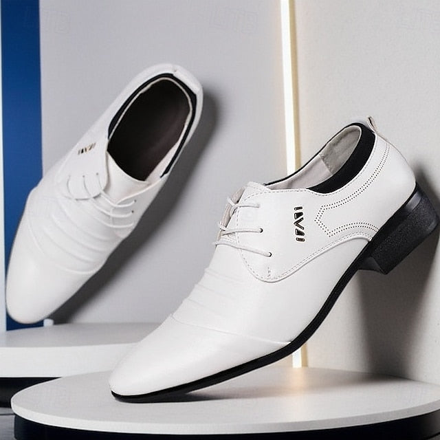 White for Men's - Shoes Elegant Lace-Up Dress Formal