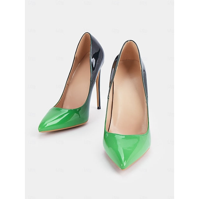 Women's Pumps Toe Pointed Black Green Leather Patent