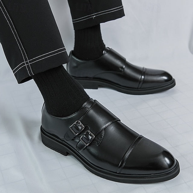 Shoes Faux Monk – Men's Strap Leather Double Dress Brown